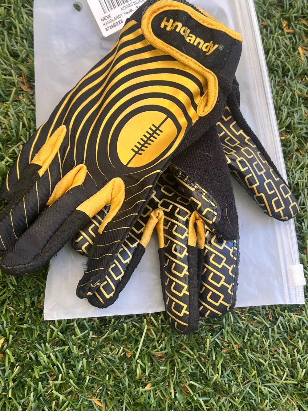 Kids Black & Yellow Football Grip Gloves